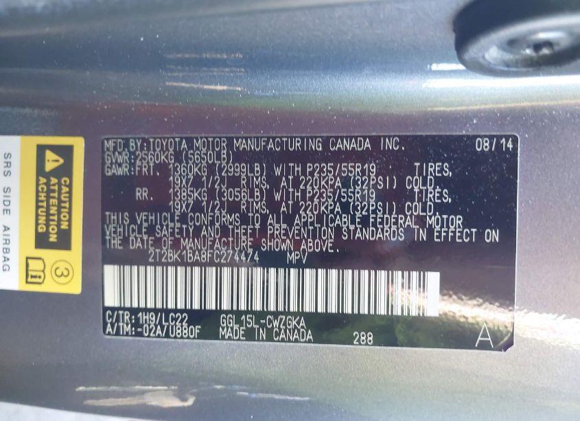 Photo 9 of 2015 Lexus Rx 350 F SPORT (VIN 2T2BK1BA8FC274474)