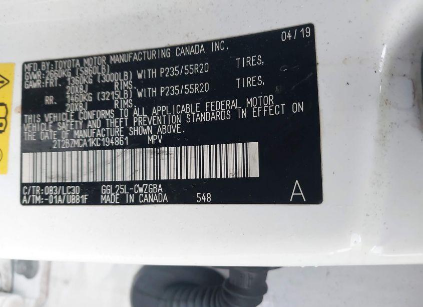 Photo 9 of 2019 Lexus Rx 350 F SPORT (VIN 2T2BZMCA1KC194861)