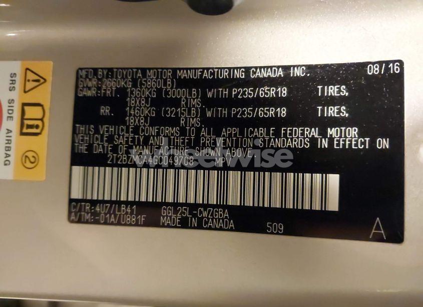 Photo 9 of 2016 Lexus Rx 350 (VIN 2T2BZMCA4GC049708)