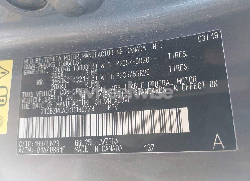 Photo 9 of 2019 Lexus Rx 350 F SPORT (VIN 2T2BZMCA5KC190778)