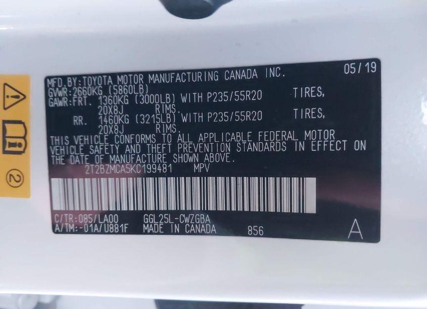 Photo 9 of 2019 Lexus Rx 350 (VIN 2T2BZMCA5KC199481)