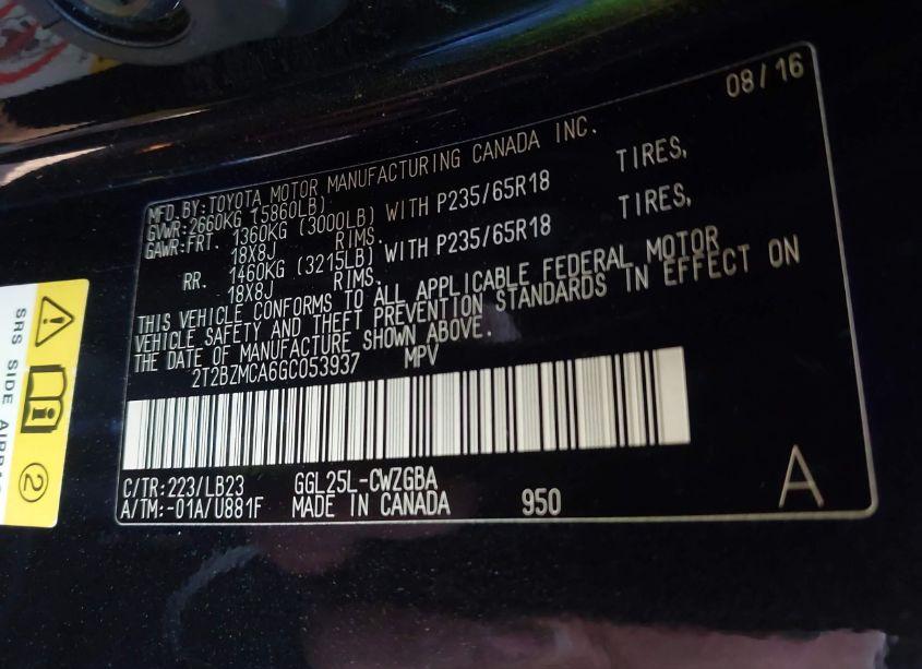 Photo 9 of 2016 Lexus Rx 350 (VIN 2T2BZMCA6GC053937)