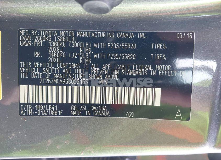 Photo 9 of 2016 Lexus Rx 350 (VIN 2T2BZMCA8GC022155)