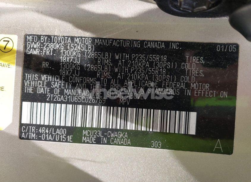 Photo 9 of 2005 Lexus Rx 330 (VIN 2T2GA31U65C026769)