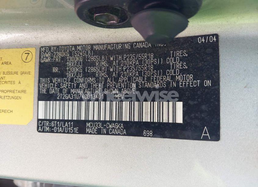 Photo 9 of 2004 Lexus Rx 330 (VIN 2T2GA31U74C013401)