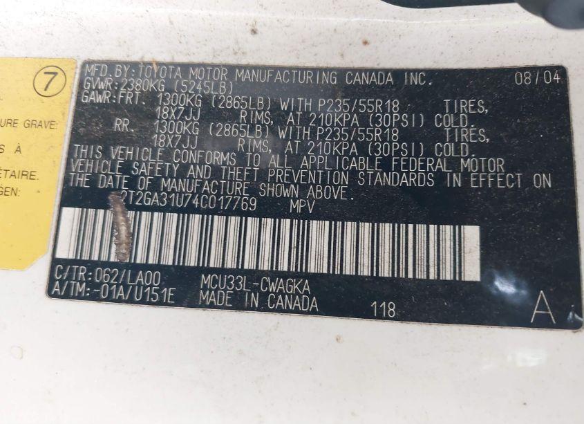 Photo 9 of 2004 Lexus Rx 330 (VIN 2T2GA31U74C017769)