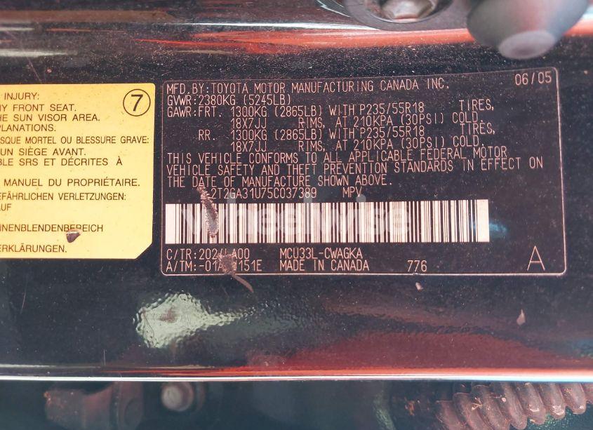 Photo 9 of 2005 Lexus Rx 330 (VIN 2T2GA31U75C037389)