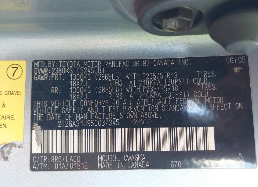 Photo 9 of 2005 Lexus Rx 330 (VIN 2T2GA31U95C037345)