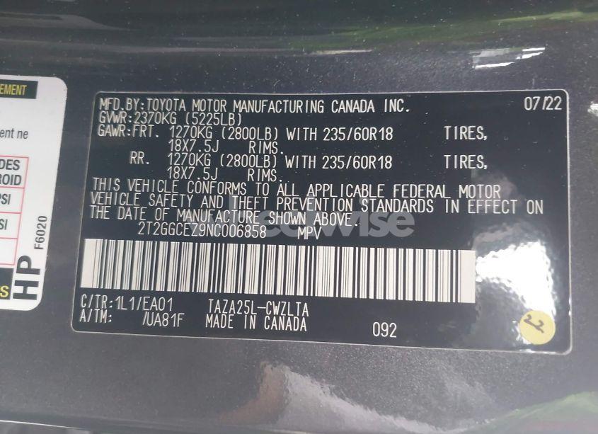 Photo 9 of 2022 Lexus Nx 350 PREMIUM (VIN 2T2GGCEZ9NC006858)