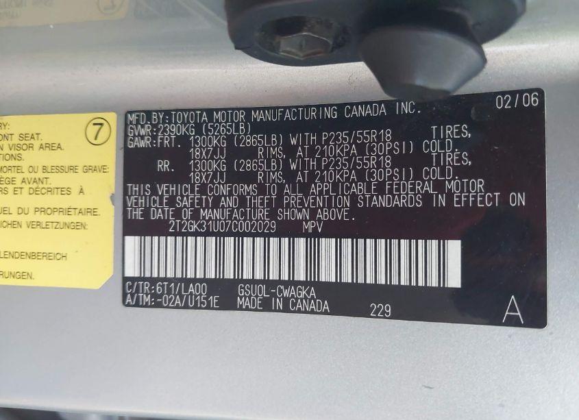 Photo 9 of 2007 Lexus Rx 350 (VIN 2T2GK31U07C002029)