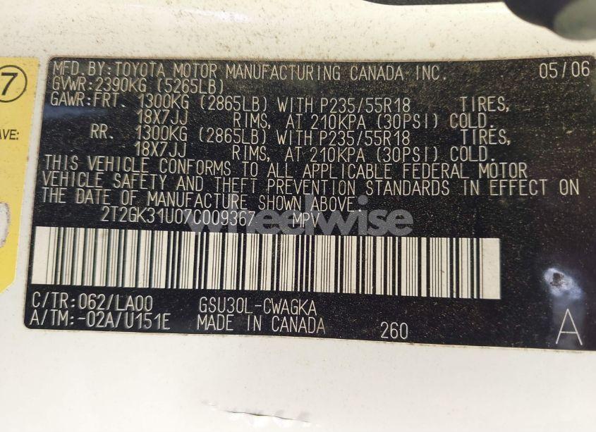 Photo 9 of 2007 Lexus Rx 350 (VIN 2T2GK31U07C009367)