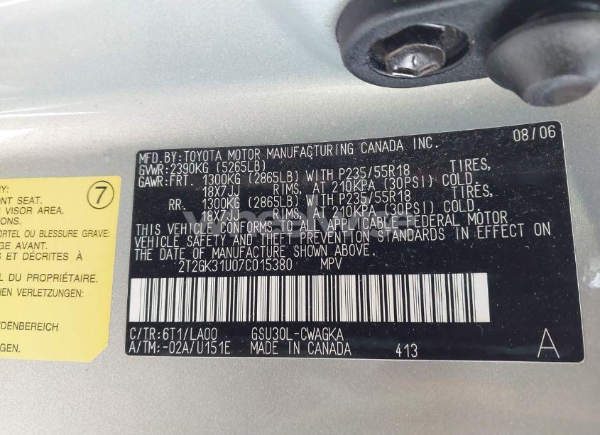 Photo 9 of 2007 Lexus Rx 350 (VIN 2T2GK31U07C015380)