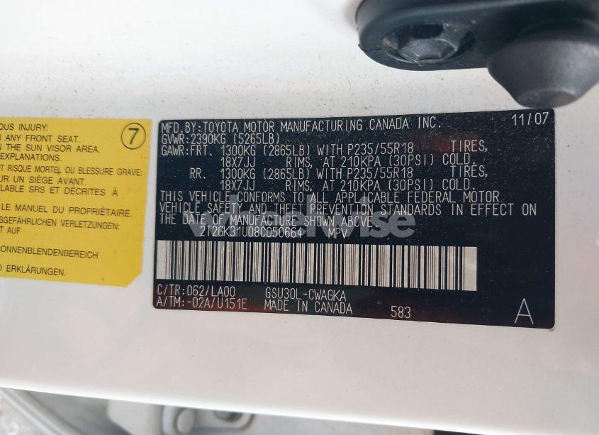 Photo 9 of 2008 Lexus Rx 350 (VIN 2T2GK31U08C050664)