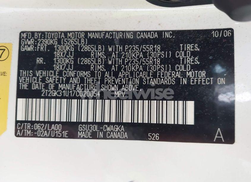 Photo 9 of 2007 Lexus Rx 350 (VIN 2T2GK31U17C020054)