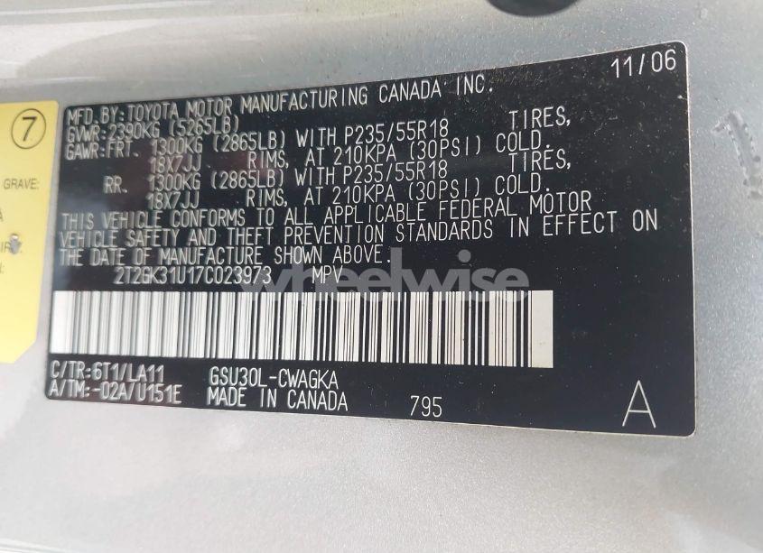 Photo 9 of 2007 Lexus Rx 350 (VIN 2T2GK31U17C023973)