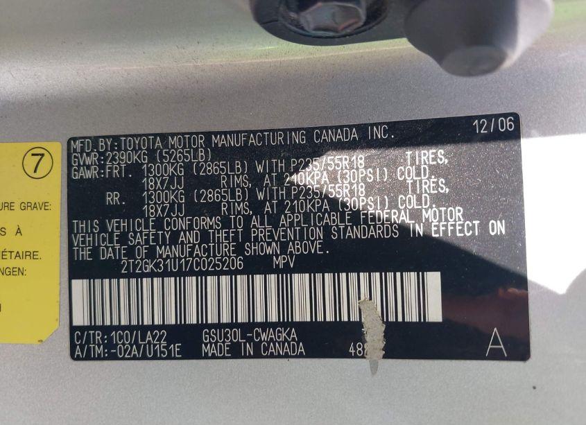 Photo 9 of 2007 Lexus Rx 350 (VIN 2T2GK31U17C025206)