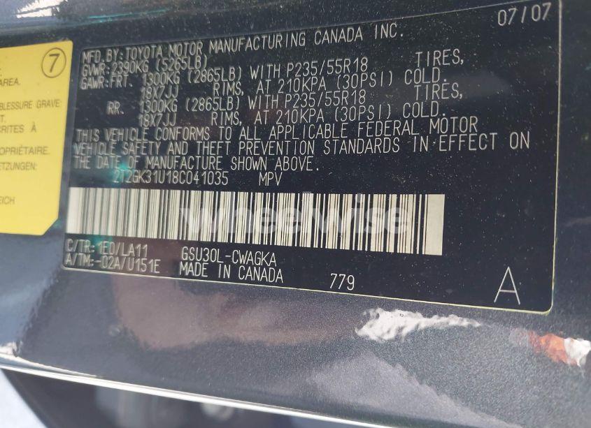 Photo 9 of 2008 Lexus Rx 350 (VIN 2T2GK31U18C041035)