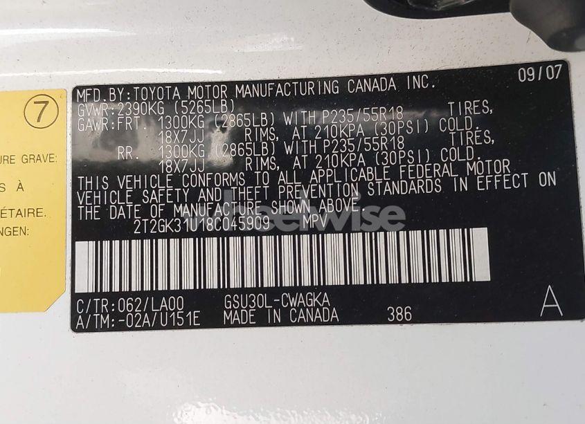 Photo 9 of 2008 Lexus Rx 350 (VIN 2T2GK31U18C045909)