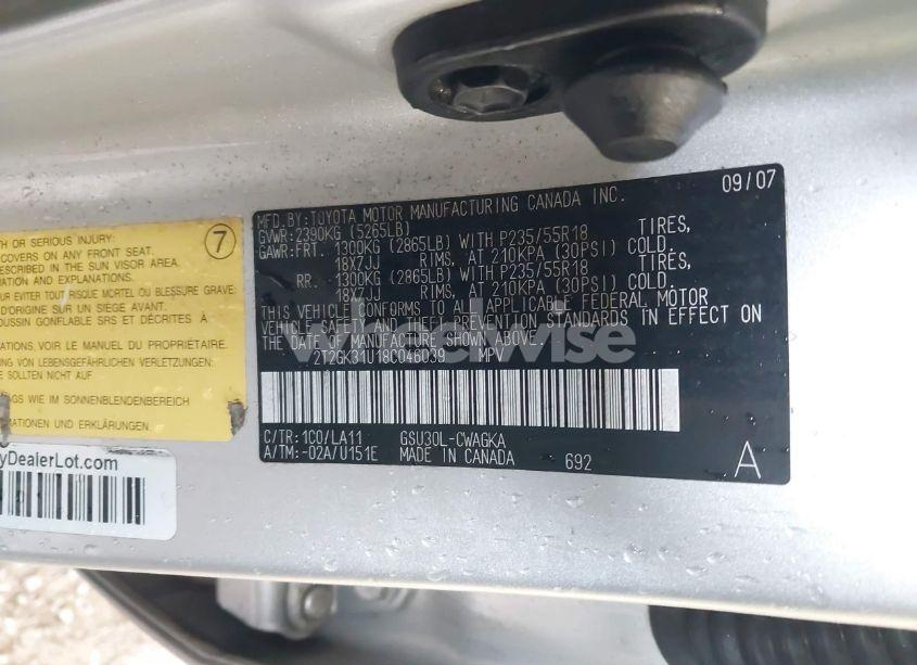 Photo 9 of 2008 Lexus Rx 350 (VIN 2T2GK31U18C046039)