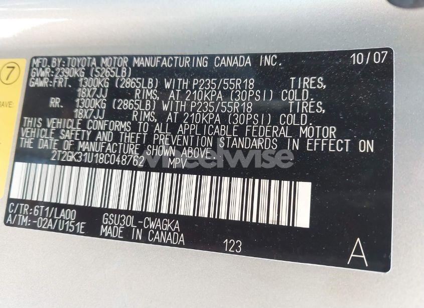 Photo 9 of 2008 Lexus Rx 350 (VIN 2T2GK31U18C048762)