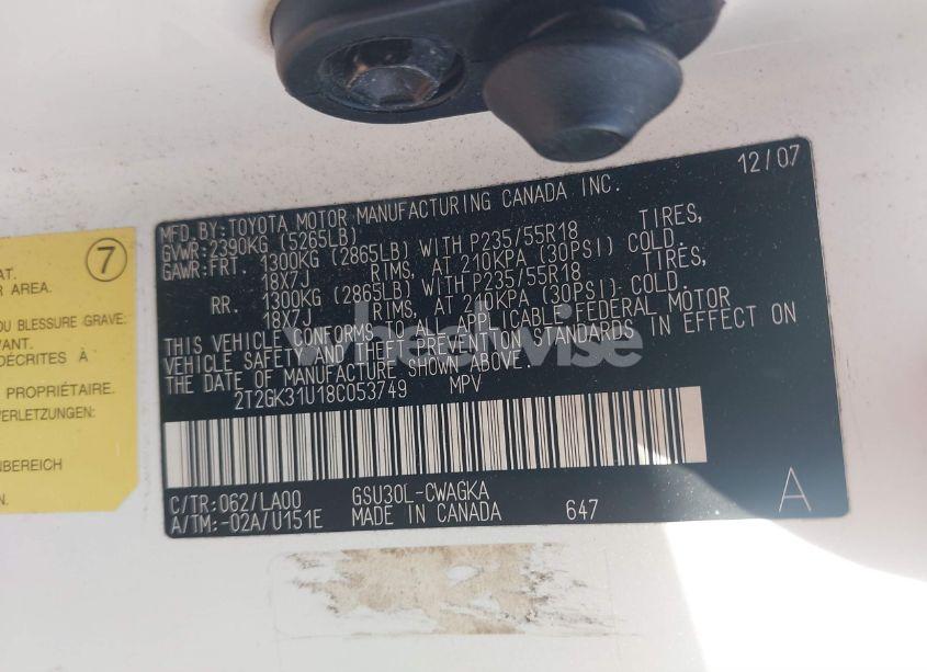 Photo 9 of 2008 Lexus Rx 350 (VIN 2T2GK31U18C053749)