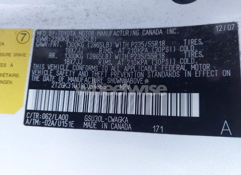 Photo 9 of 2008 Lexus Rx 350 (VIN 2T2GK31U18C054366)