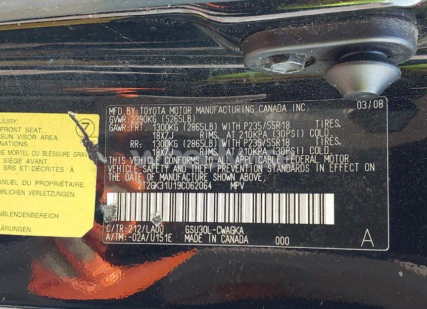 Photo 9 of 2009 Lexus Rx 350 (VIN 2T2GK31U19C062064)