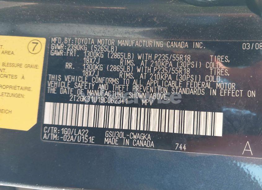 Photo 9 of 2009 Lexus Rx 350 (VIN 2T2GK31U19C062341)