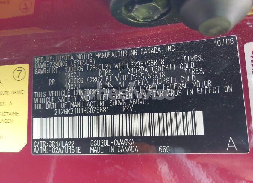 Photo 9 of 2009 Lexus Rx 350 (VIN 2T2GK31U19C078684)