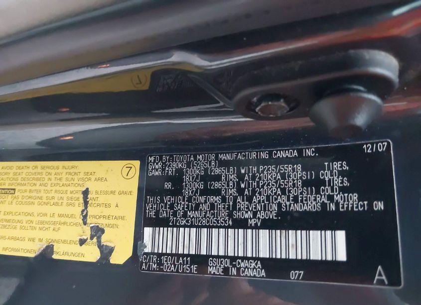 Photo 9 of 2008 Lexus Rx 350 (VIN 2T2GK31U28C053534)