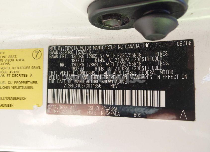 Photo 9 of 2007 Lexus Rx 350 (VIN 2T2GK31U37C011856)