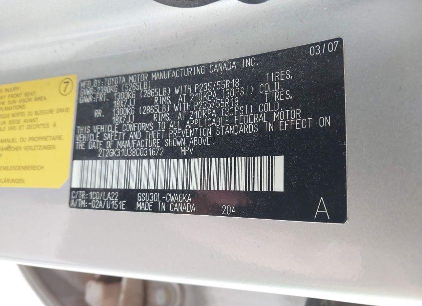 Photo 9 of 2008 Lexus Rx 350 (VIN 2T2GK31U38C031672)