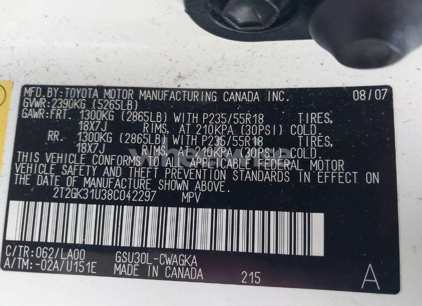 Photo 9 of 2008 Lexus Rx 350 (VIN 2T2GK31U38C042297)