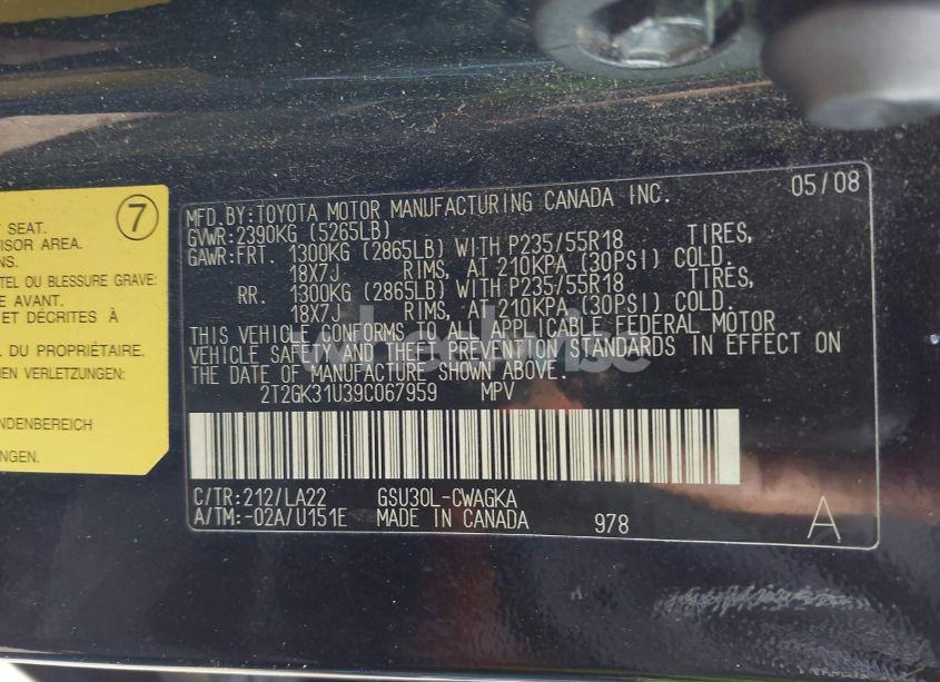 Photo 9 of 2009 Lexus Rx 350 (VIN 2T2GK31U39C067959)