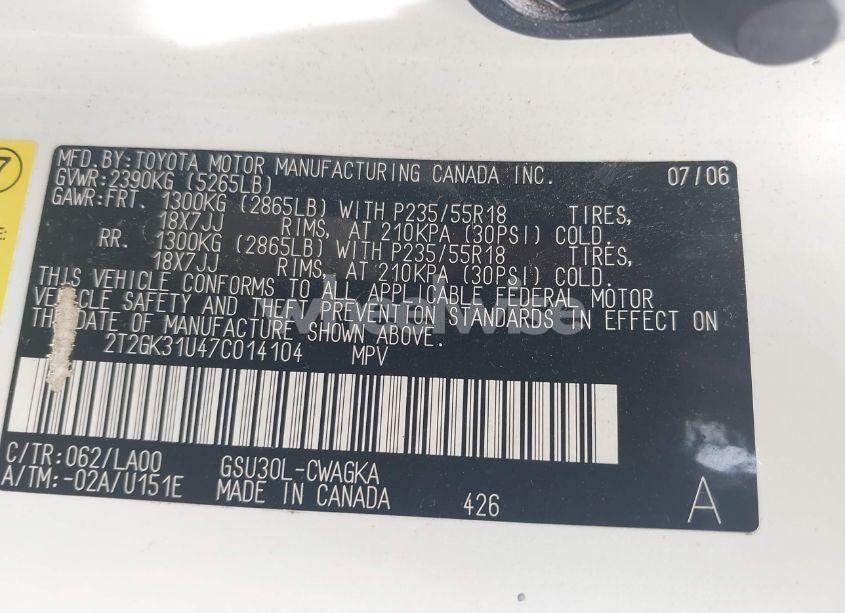 Photo 9 of 2007 Lexus Rx 350 (VIN 2T2GK31U47C014104)