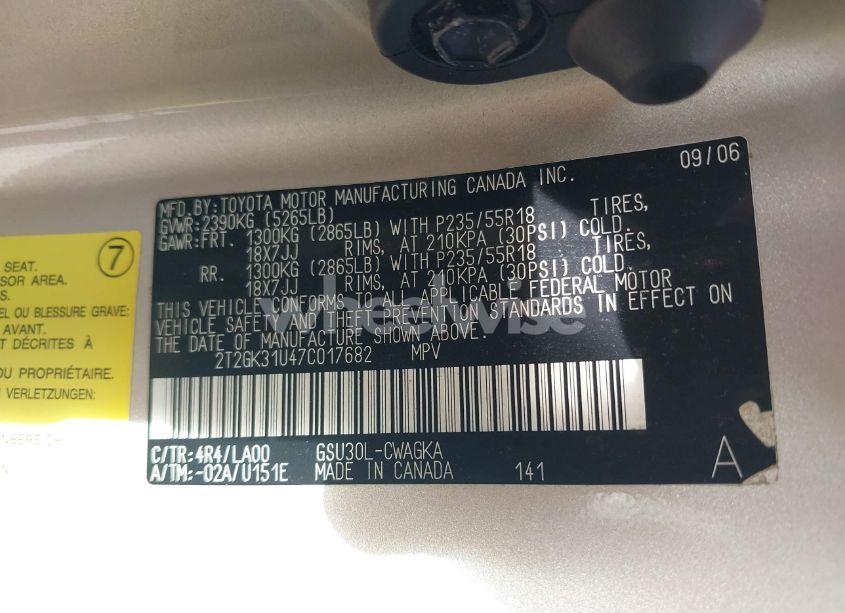 Photo 9 of 2007 Lexus Rx 350 (VIN 2T2GK31U47C017682)