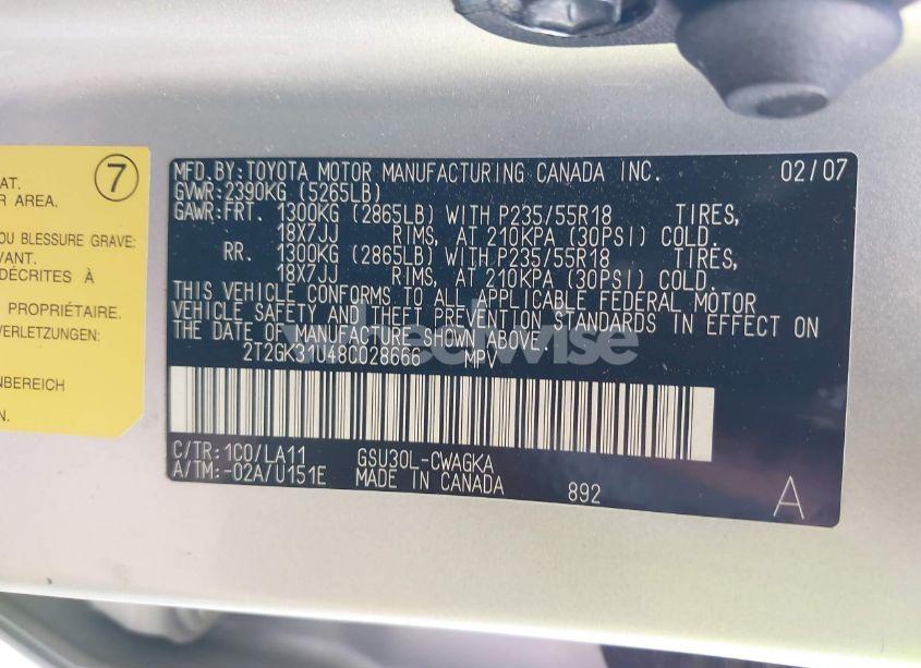 Photo 9 of 2008 Lexus Rx 350 (VIN 2T2GK31U48C028666)