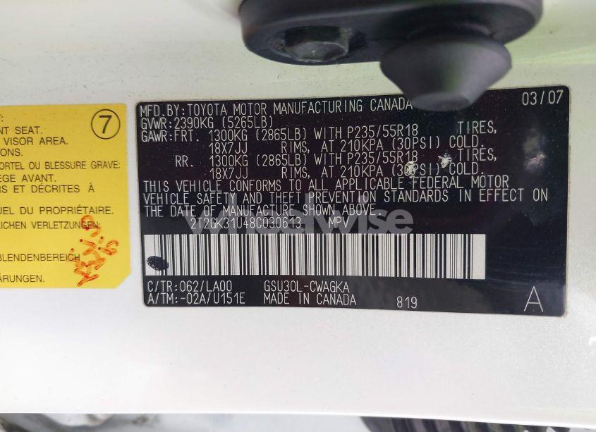 Photo 9 of 2008 Lexus Rx 350 (VIN 2T2GK31U48C030613)