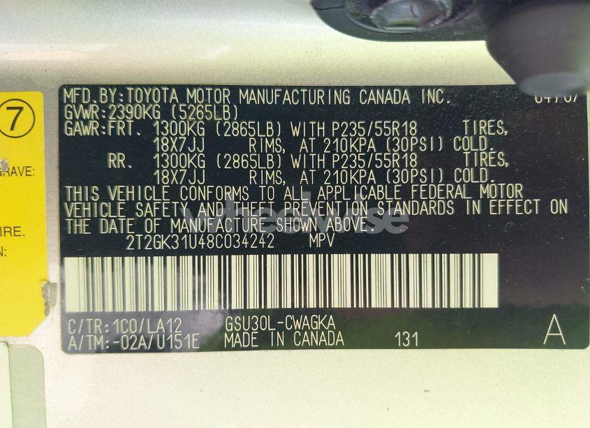 Photo 9 of 2008 Lexus Rx 350 (VIN 2T2GK31U48C034242)