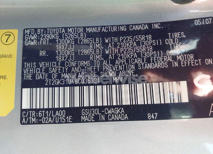 Photo 9 of 2008 Lexus Rx 350 (VIN 2T2GK31U48C036394)