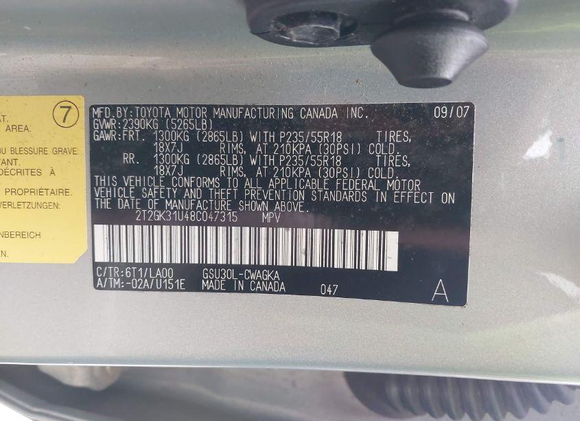 Photo 9 of 2008 Lexus Rx 350 (VIN 2T2GK31U48C047315)