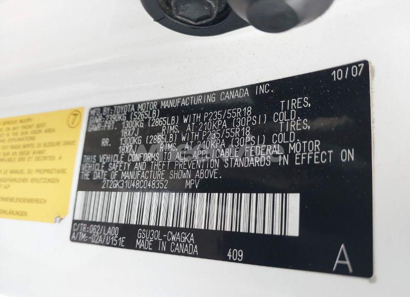 Photo 9 of 2008 Lexus Rx 350 (VIN 2T2GK31U48C048352)