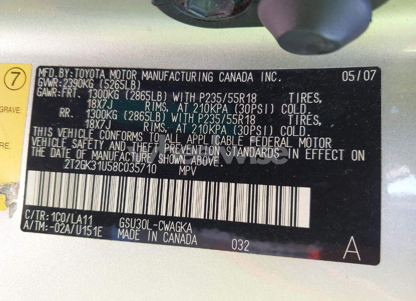 Photo 9 of 2008 Lexus Rx 350 (VIN 2T2GK31U58C035710)