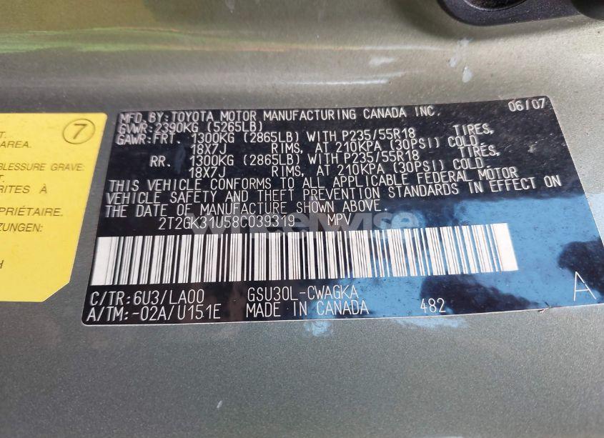 Photo 9 of 2008 Lexus Rx 350 (VIN 2T2GK31U58C039319)