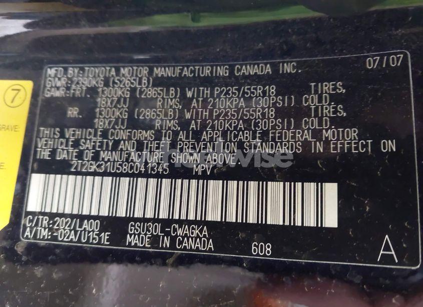 Photo 9 of 2008 Lexus Rx 350 (VIN 2T2GK31U58C041345)