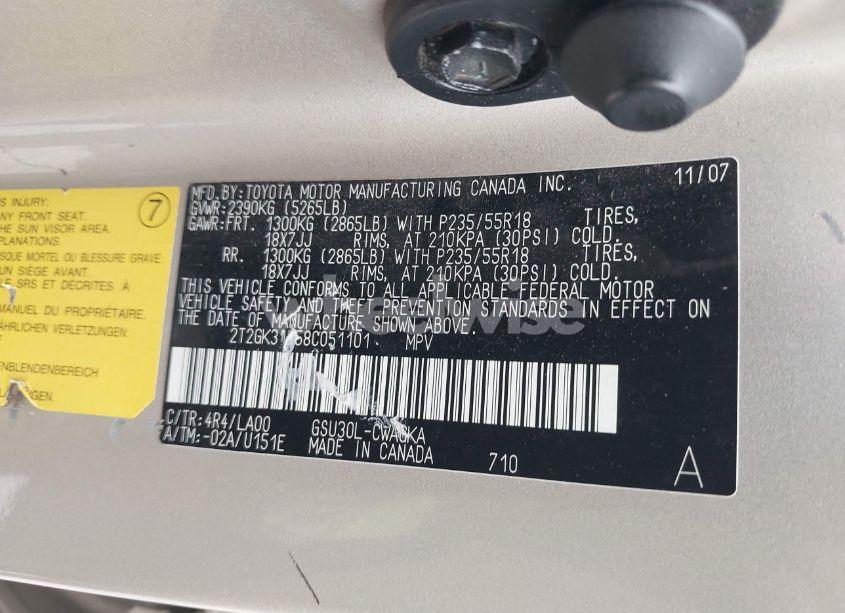 Photo 9 of 2008 Lexus Rx 350 (VIN 2T2GK31U58C051101)