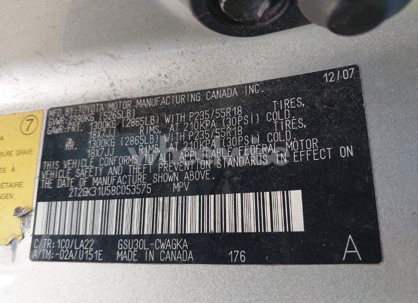 Photo 9 of 2008 Lexus Rx 350 (VIN 2T2GK31U58C053575)