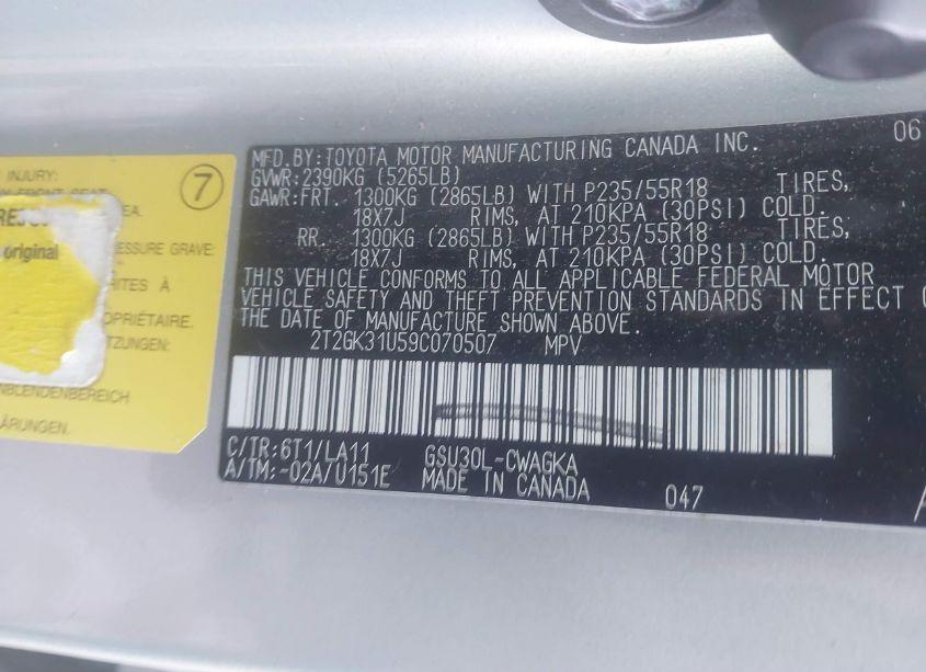 Photo 9 of 2009 Lexus Rx 350 (VIN 2T2GK31U59C070507)