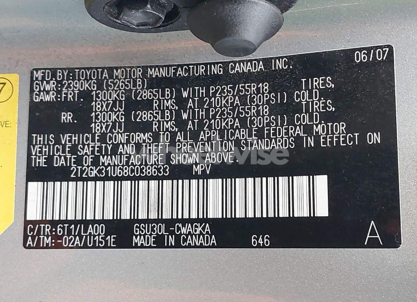 Photo 9 of 2008 Lexus Rx 350 (VIN 2T2GK31U68C038633)