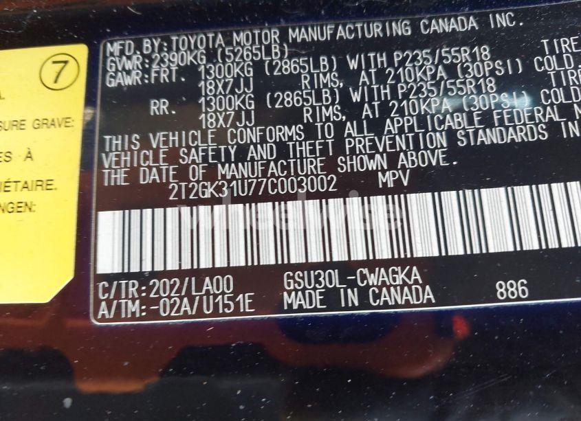 Photo 9 of 2007 Lexus Rx 350 (VIN 2T2GK31U77C003002)